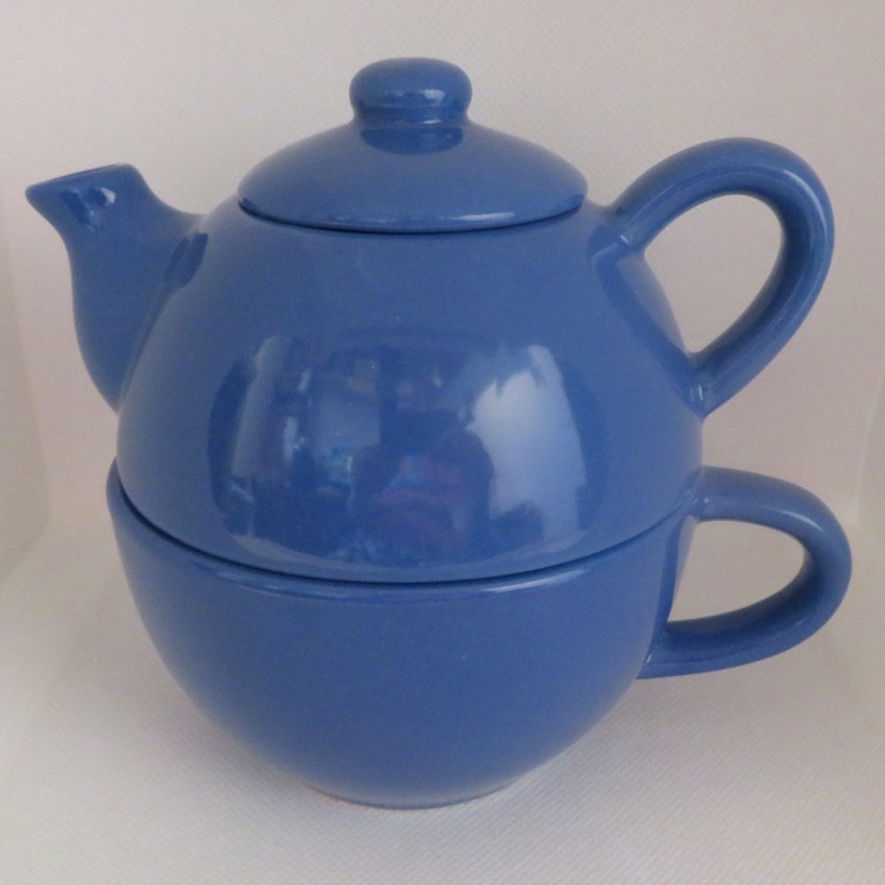 1 Person TEAPOT & CUP Blue Ceramic (K417)
